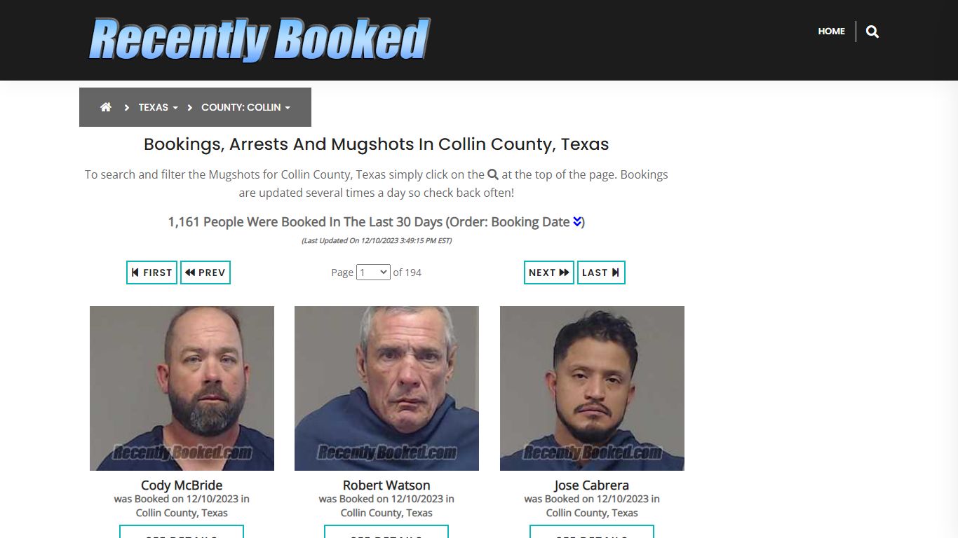 Recent bookings, Arrests, Mugshots in Collin County, Texas